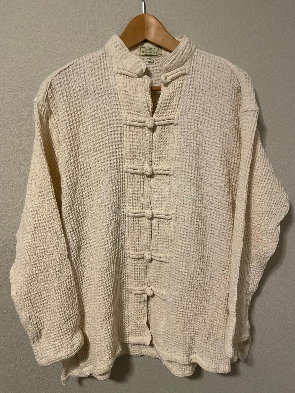 Earth Treasures US Jacket Womens Medium White Cotton Waffle Toggle Boho Casual